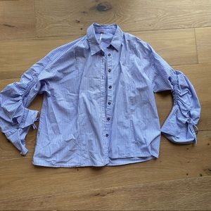 Free People Cinched Sleeve Striped Button Down Size Small
